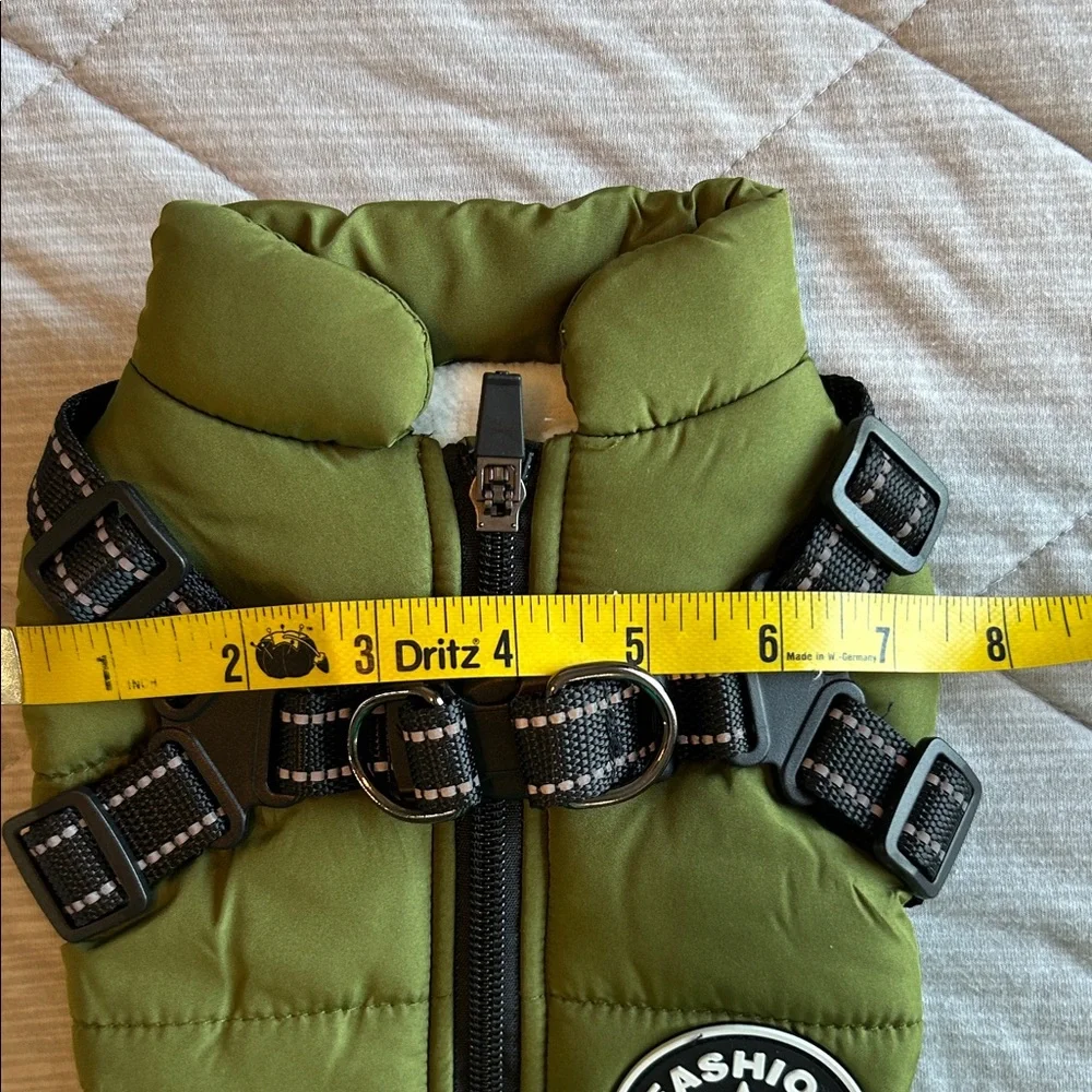 Small dog Green Vest with adjustable harness attached
